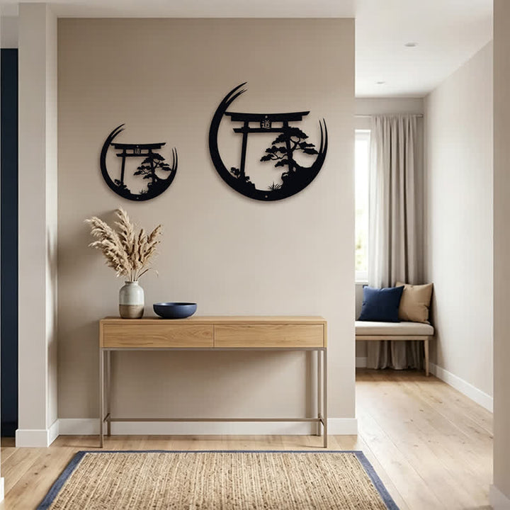 Buddha Stones Wanddekoration aus mattschwarzem Torii- und Kiefernmetall mit bedeutungsvollen Symbolen - image 16