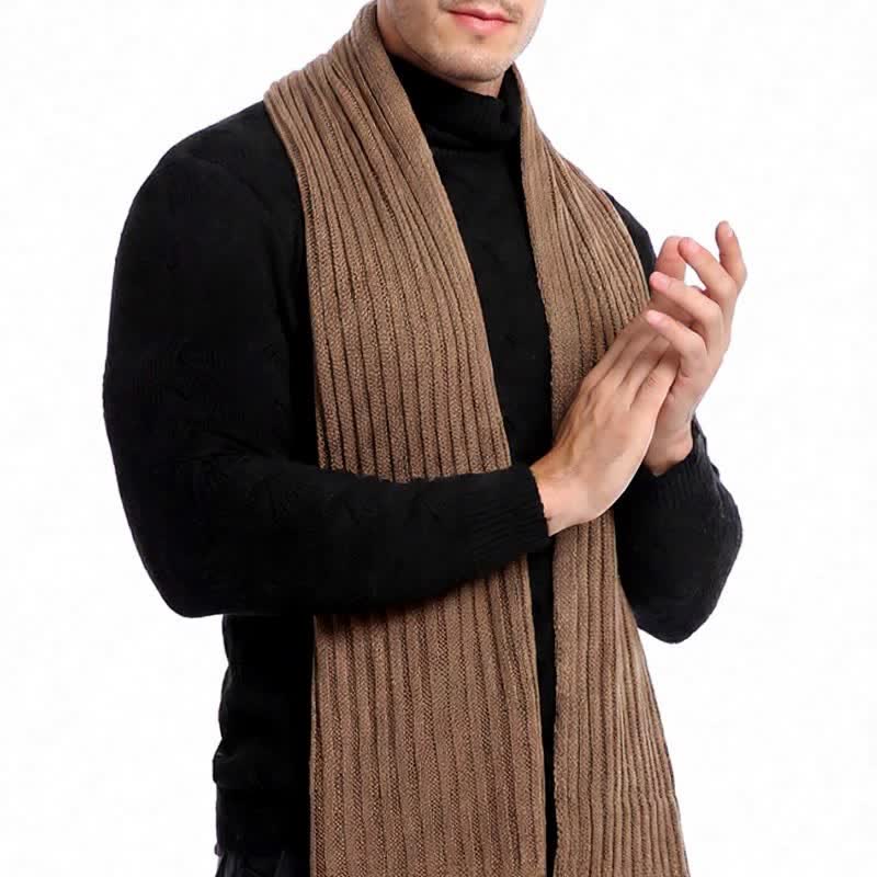 Buddha Stones Klassischer, langer, gerippter Strickschal für Herren – perfekt für Herbst und Winter - image 4