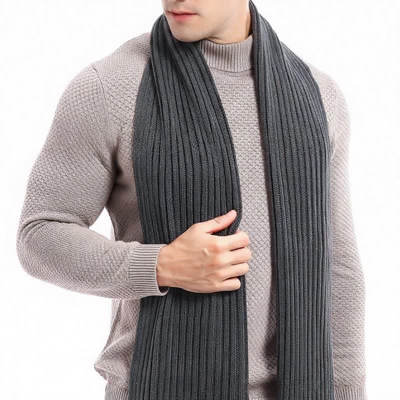 Buddha Stones Klassischer, langer, gerippter Strickschal für Herren – perfekt für Herbst und Winter - image 9