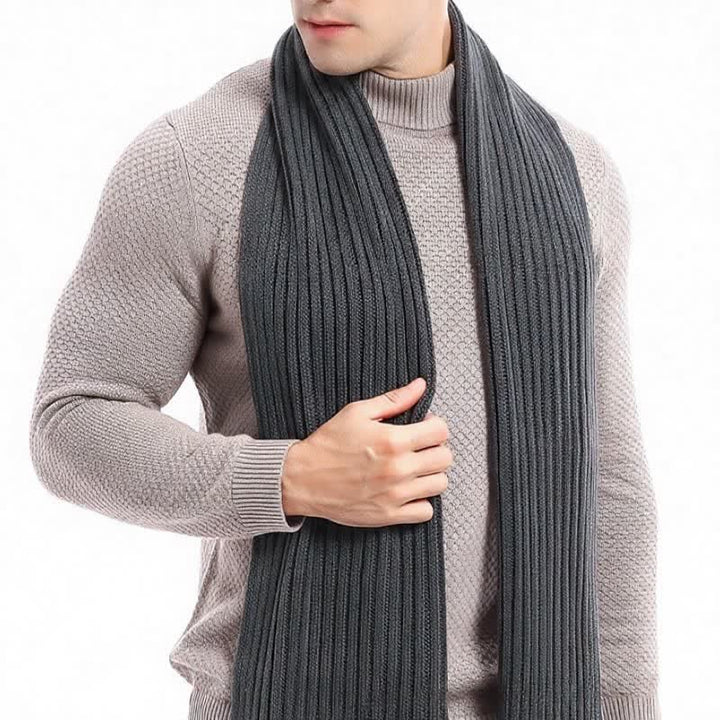 Buddha Stones Klassischer, langer, gerippter Strickschal für Herren – perfekt für Herbst und Winter - image 9