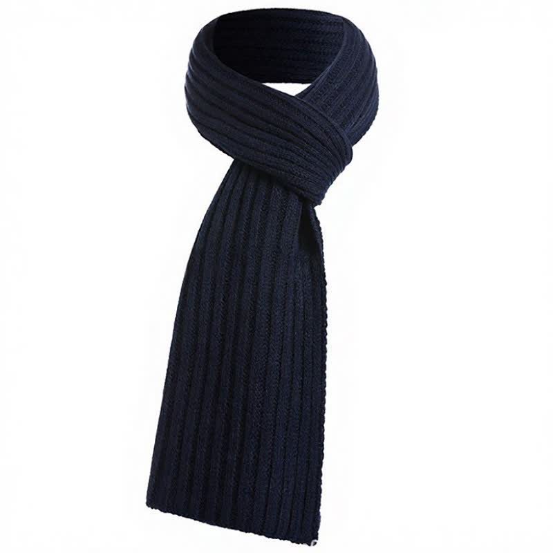 Buddha Stones Klassischer, langer, gerippter Strickschal für Herren – perfekt für Herbst und Winter - Mitternachtsblau - image 1