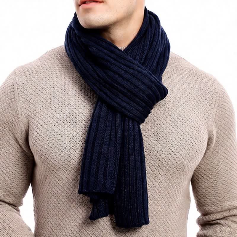 Buddha Stones Klassischer, langer, gerippter Strickschal für Herren – perfekt für Herbst und Winter - image 0