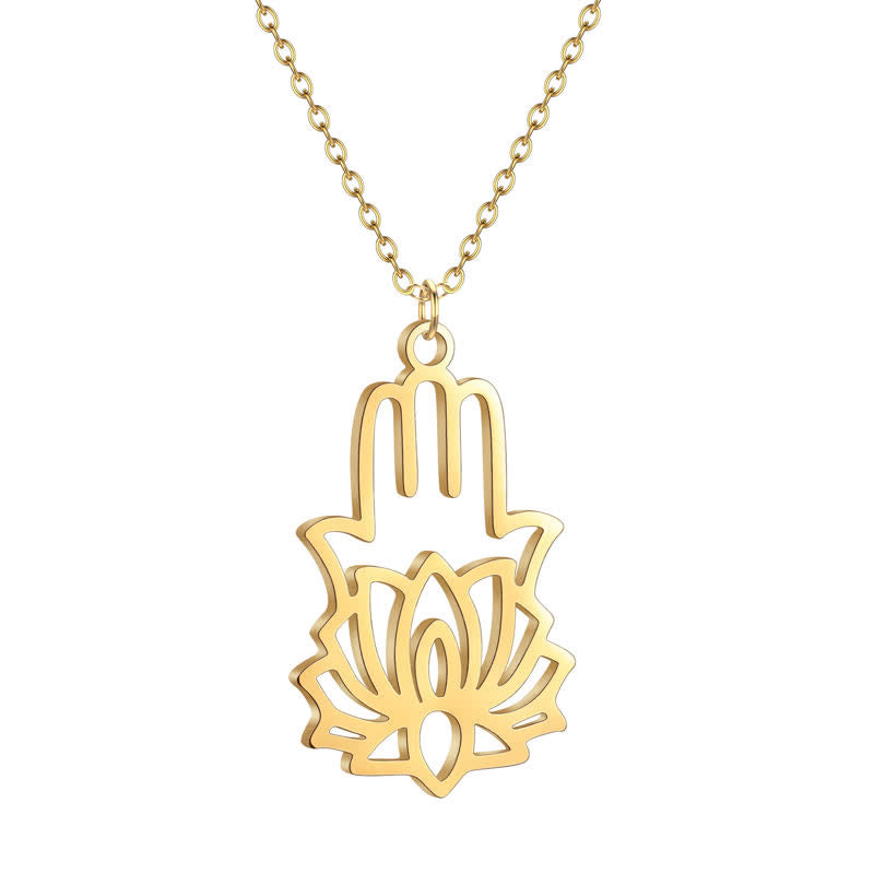 Buddha Stones Lotus-Hamsa-Halskette aus Titanstahl zum Schutz der Hände - image 5