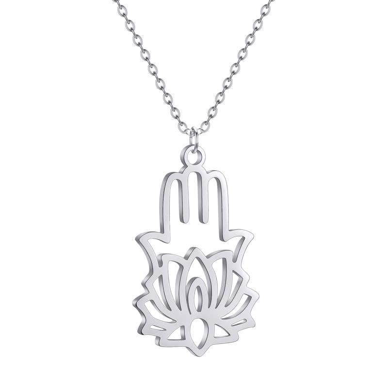 Buddha Stones Lotus-Hamsa-Halskette aus Titanstahl zum Schutz der Hände - image 2