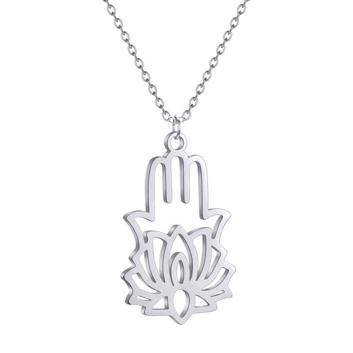 Buddha Stones Lotus-Hamsa-Halskette aus Titanstahl zum Schutz der Hände - image 2