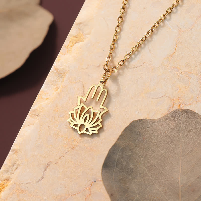 Buddha Stones Lotus-Hamsa-Halskette aus Titanstahl zum Schutz der Hände - image 4