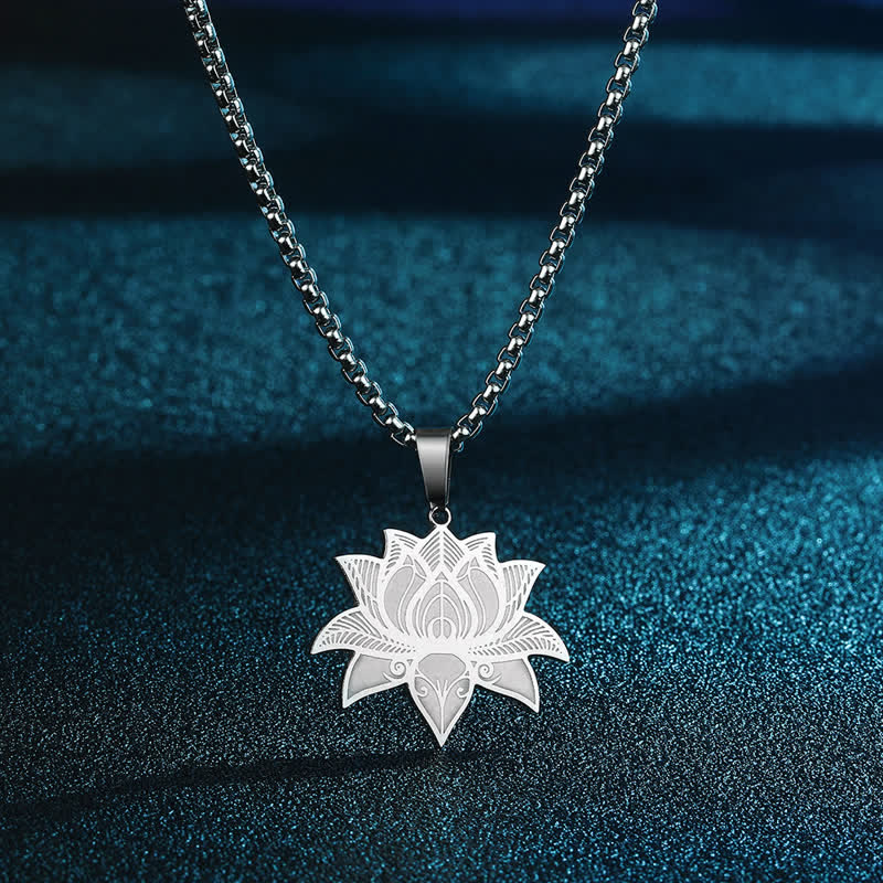 Buddha Stones Meditations-Lotus-Halskette aus Titanstahl – Schutz und Reinheit - Stahl - image 0