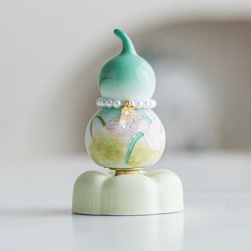 Buddha Stones Handbemalte grüne Lotus-Kürbis-Teefigur aus Keramik – Achtsames Wohnen - image 1