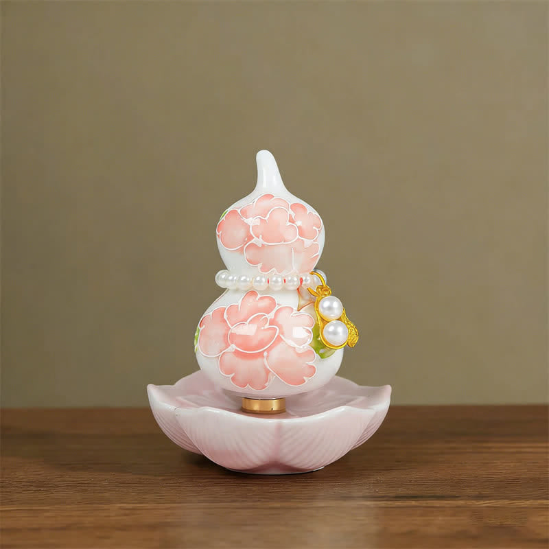 Buddha Stones Handbemalter Keramik-Pfingstrosenkürbis – Symbol für Wohlstand und Achtsamkeit - Pfingstrosensegen - Ca. 6 x 8 cm (zufälliges Zubehör) - image 1