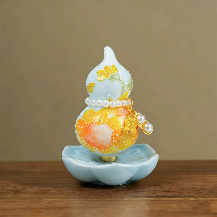 Buddha Stones Handbemalter Keramik-Pfingstrosenkürbis – Symbol für Wohlstand und Achtsamkeit - Der Sonne zugewandt, blühend - Ca. 6 x 8 cm (zufälliges Zubehör) - image 3