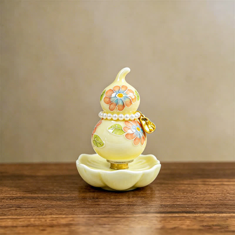 Buddha Stones Handbemalter Keramik-Pfingstrosenkürbis – Symbol für Wohlstand und Achtsamkeit - Warmgelbe Blüten - Ca. 6 x 8 cm (zufälliges Zubehör) - image 11