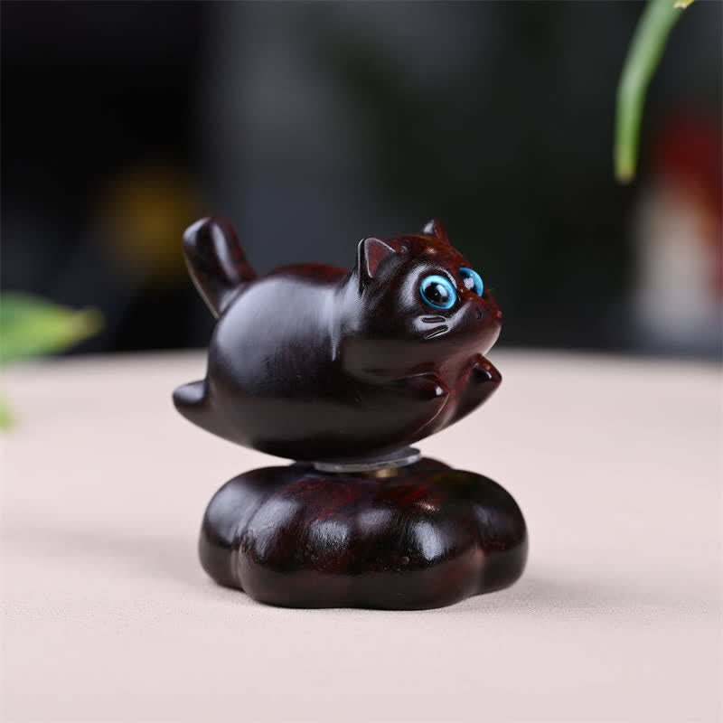 Buddha Stones Drehbarer Teetisch aus Sandelholz für kleine Katzen, niedliche Tierdekoration - Braun, ca. 6 x 5,5 x 6 cm - image 1