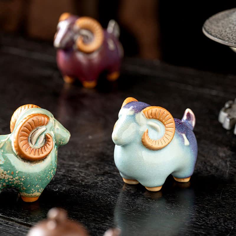 Buddha Stones Tischdekoration aus Keramik: Glücksbringender Ziegenbock, niedliches Tierdekor - image 15
