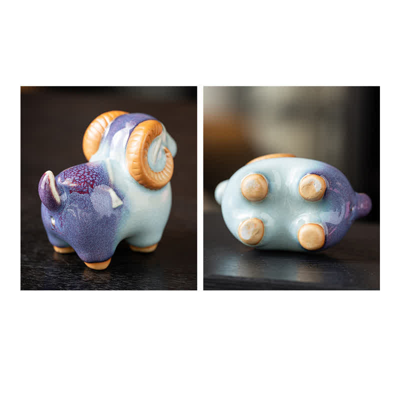 Buddha Stones Tischdekoration aus Keramik: Glücksbringender Ziegenbock, niedliches Tierdekor - image 13