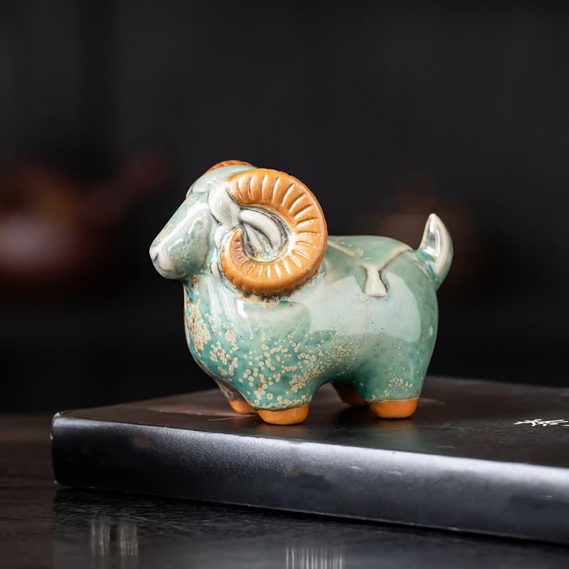 Buddha Stones Tischdekoration aus Keramik: Glücksbringender Ziegenbock, niedliches Tierdekor - image 8