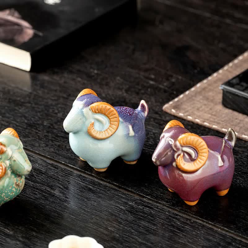 Buddha Stones Tischdekoration aus Keramik: Glücksbringender Ziegenbock, niedliches Tierdekor - image 16