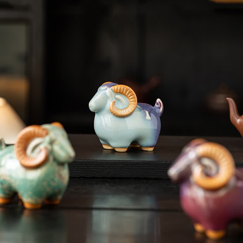 Buddha Stones Tischdekoration aus Keramik: Glücksbringender Ziegenbock, niedliches Tierdekor - image 14