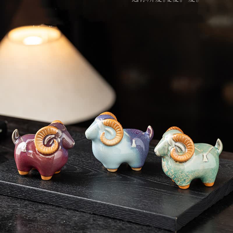 Buddha Stones Tischdekoration aus Keramik: Glücksbringender Ziegenbock, niedliches Tierdekor - image 17