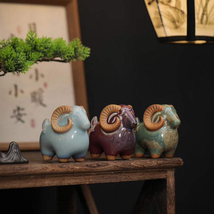 Buddha Stones Tischdekoration aus Keramik: Glücksbringender Ziegenbock, niedliches Tierdekor - image 18