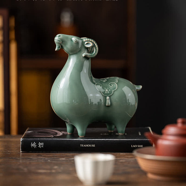 Buddha Stones Keramikziege – bringt Wohlstand – Niedliche Tierdekoration - image 16