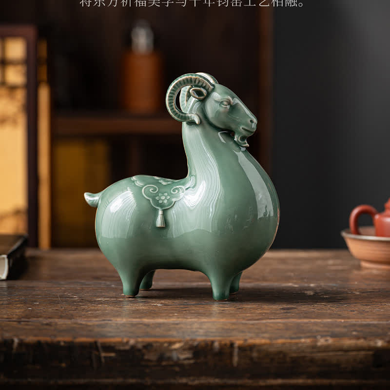 Buddha Stones Keramikziege – bringt Wohlstand – Niedliche Tierdekoration - image 18