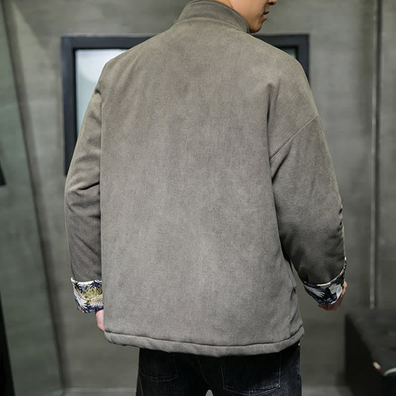 Buddha Stones Lässige Herrenjacke im Tang-Stil mit Stehkragen, weiß, mit Taschen - image 4