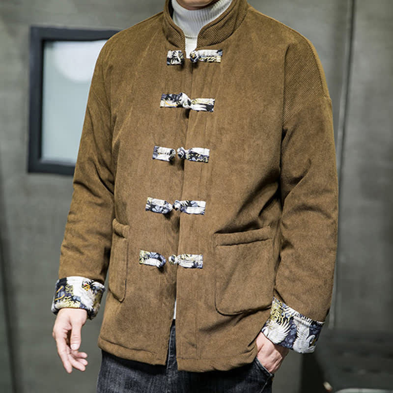 Buddha Stones Lässige Herrenjacke im Tang-Stil mit Stehkragen, weiß, mit Taschen - image 16
