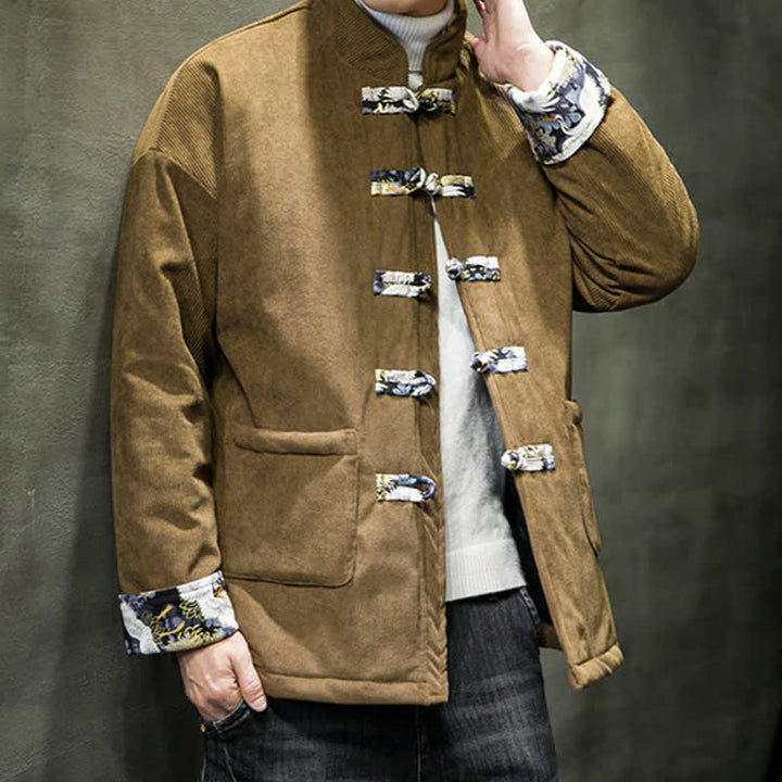 Buddha Stones Lässige Herrenjacke im Tang-Stil mit Stehkragen, weiß, mit Taschen - image 14