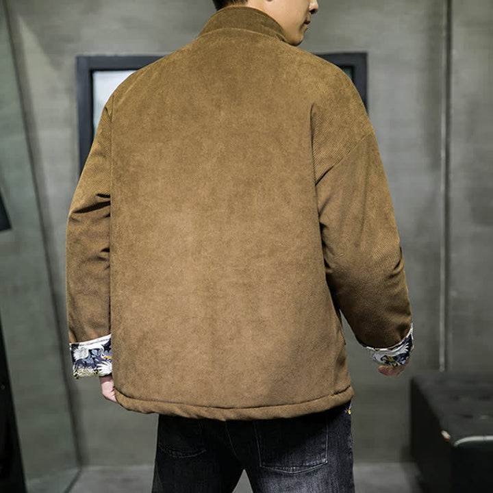 Buddha Stones Lässige Herrenjacke im Tang-Stil mit Stehkragen, weiß, mit Taschen - image 17