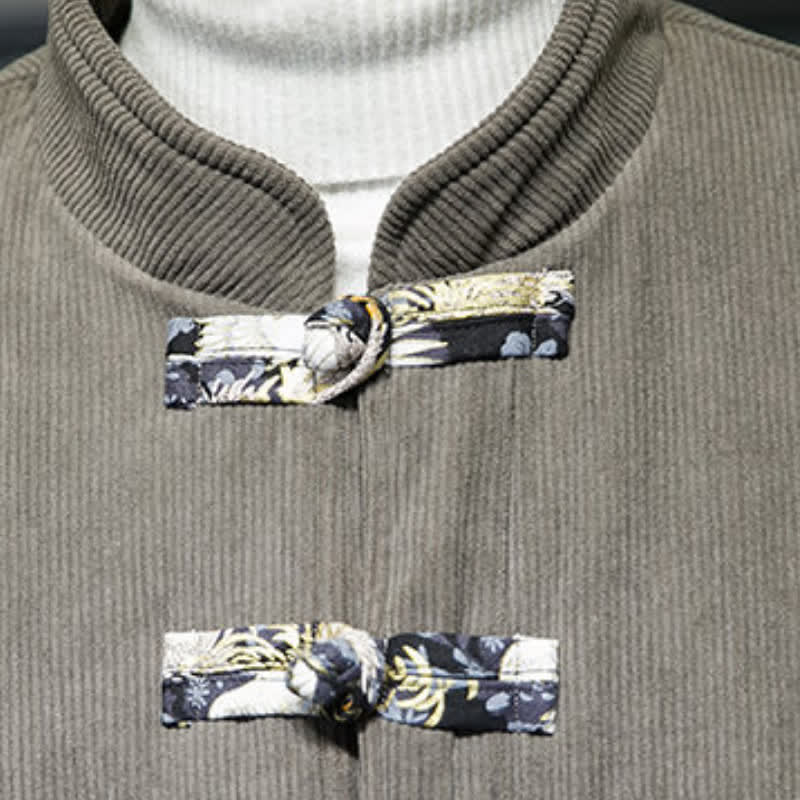 Buddha Stones Lässige Herrenjacke im Tang-Stil mit Stehkragen, weiß, mit Taschen - image 10