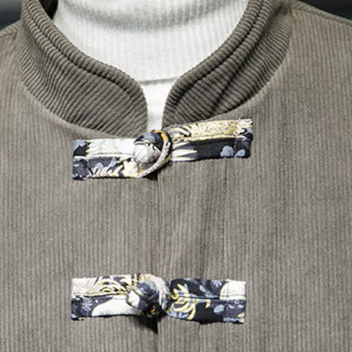 Buddha Stones Lässige Herrenjacke im Tang-Stil mit Stehkragen, weiß, mit Taschen - image 10