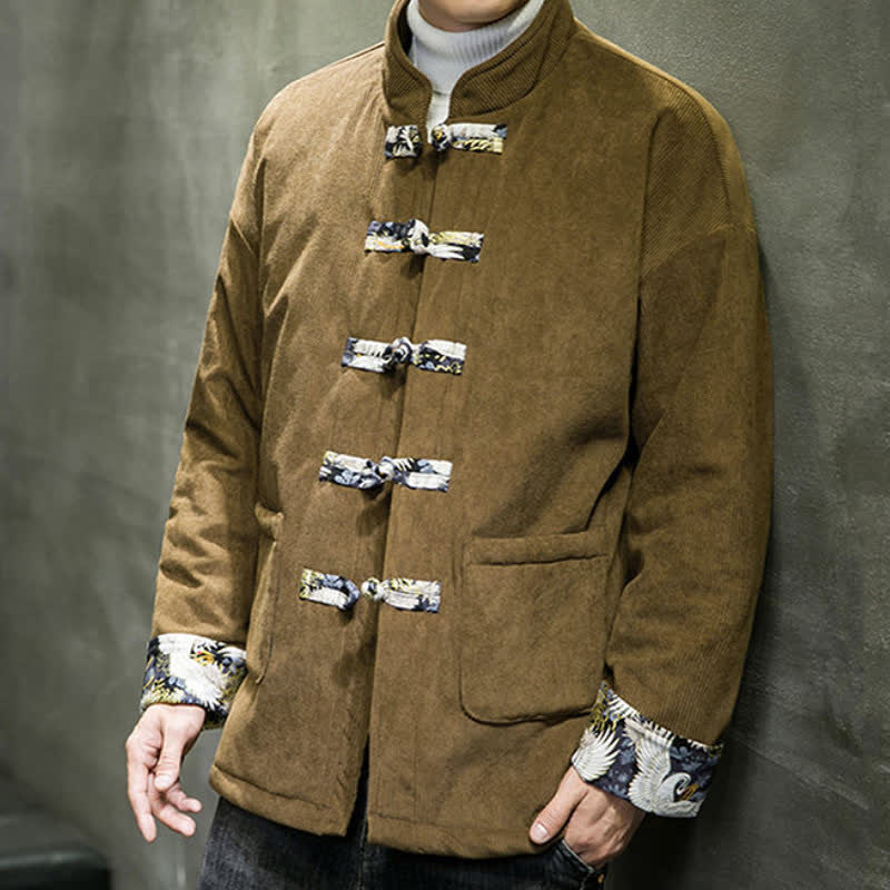 Buddha Stones Lässige Herrenjacke im Tang-Stil mit Stehkragen, weiß, mit Taschen - image 21
