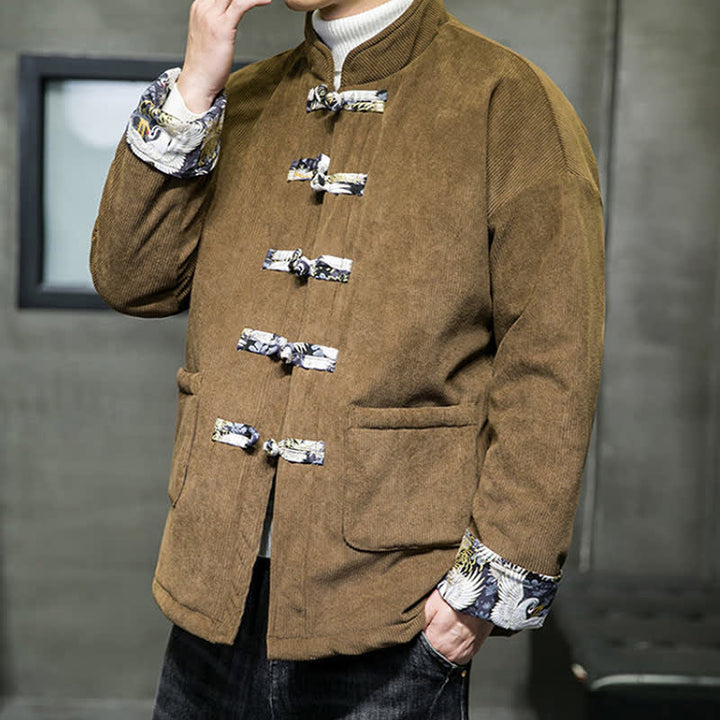 Buddha Stones Lässige Herrenjacke im Tang-Stil mit Stehkragen, weiß, mit Taschen - image 15