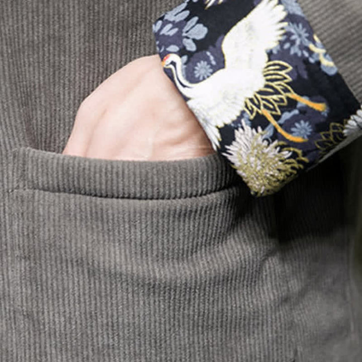 Buddha Stones Lässige Herrenjacke im Tang-Stil mit Stehkragen, weiß, mit Taschen - image 11