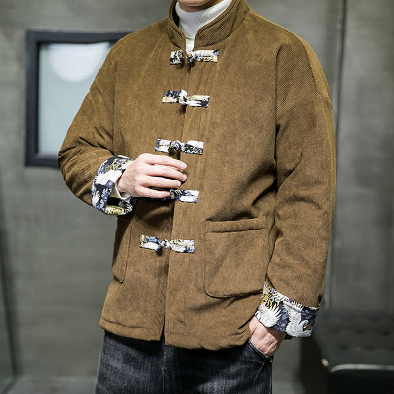 Buddha Stones Lässige Herrenjacke im Tang-Stil mit Stehkragen, weiß, mit Taschen - image 20