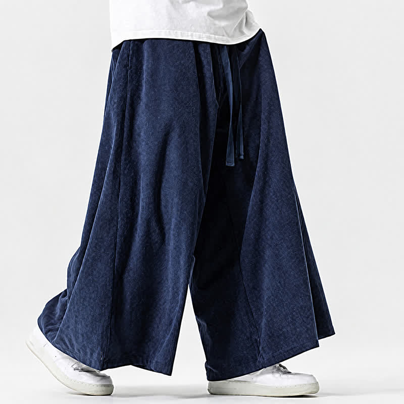 Buddha Stones Herbst/Winter: Schlichte, klassische Cordhose mit Kordelzug, einfarbig, knöchelhoch, Herrenhose mit weitem Bein und Taschen - image 1