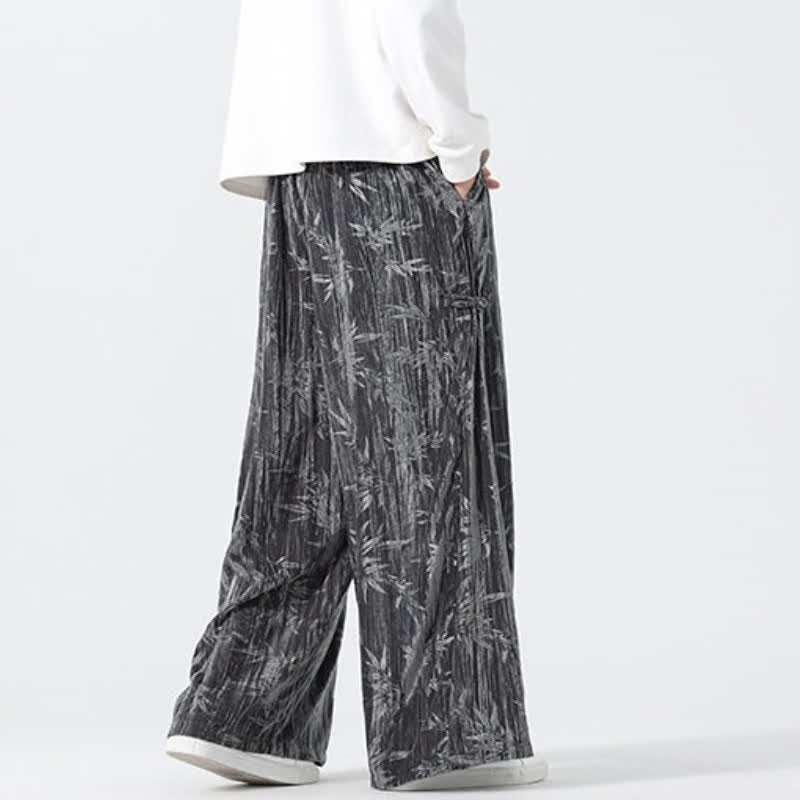 Buddha Stones Lässige Boho-Hose für Herbst und Winter, lange Herrenhose mit Kordelzug, abstraktem Bambusmuster, geradem Bein und Taschen - image 1