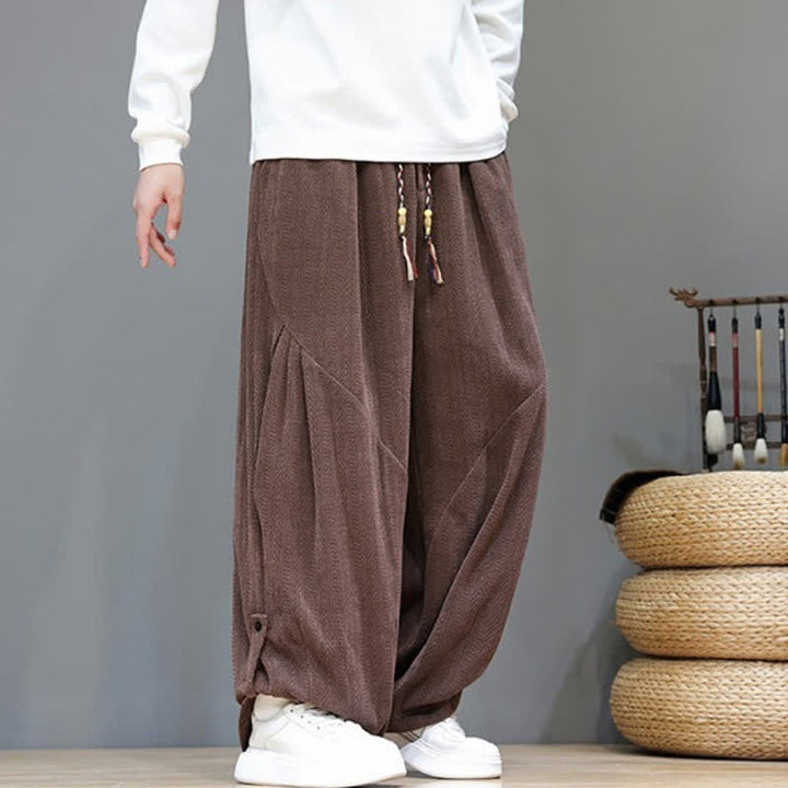 Buddha Stones Lässige Boho-Haremshose für Herren mit Kordelzug und Taschen für Herbst und Winter - image 5