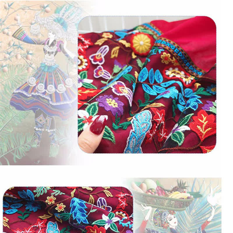 Buddha Stones Frühling/Herbst Boho Bestickter, floraler Quasten-Schal für Damen, dünn - image 8