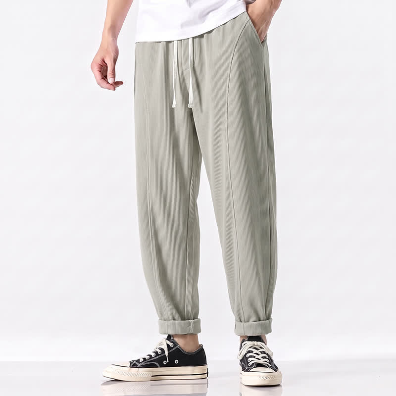 Buddha Stones Lässige, minimalistische Cordhose für Herren mit Kordelzug und Taschen für Herbst und Winter - Silber - US/UK/AU48, EU58 (5XL) - image 0