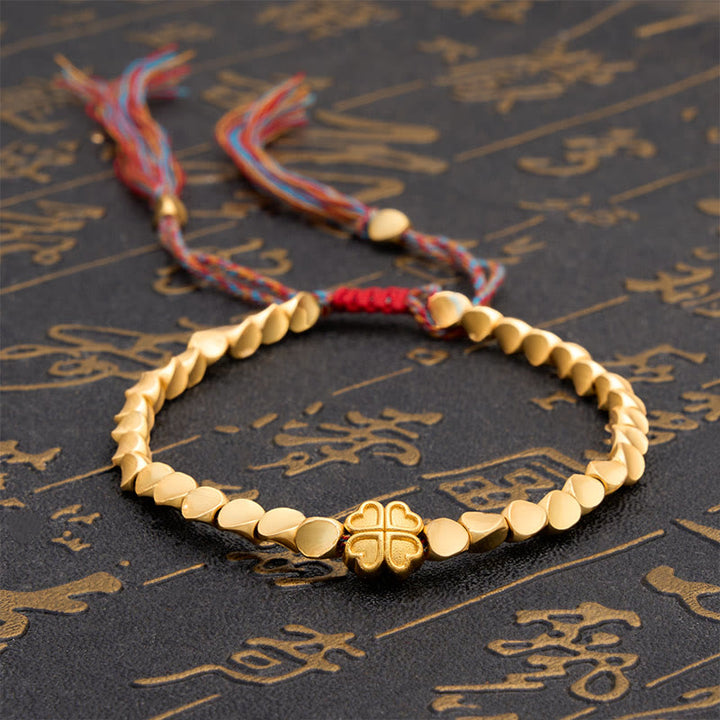 Buddha Stones Tibetisches Kupferperlen-Armband mit vierblättrigem Kleeblatt-Motiv – ein Glücksbringer - 7,9 Zoll (20 cm) - image 0