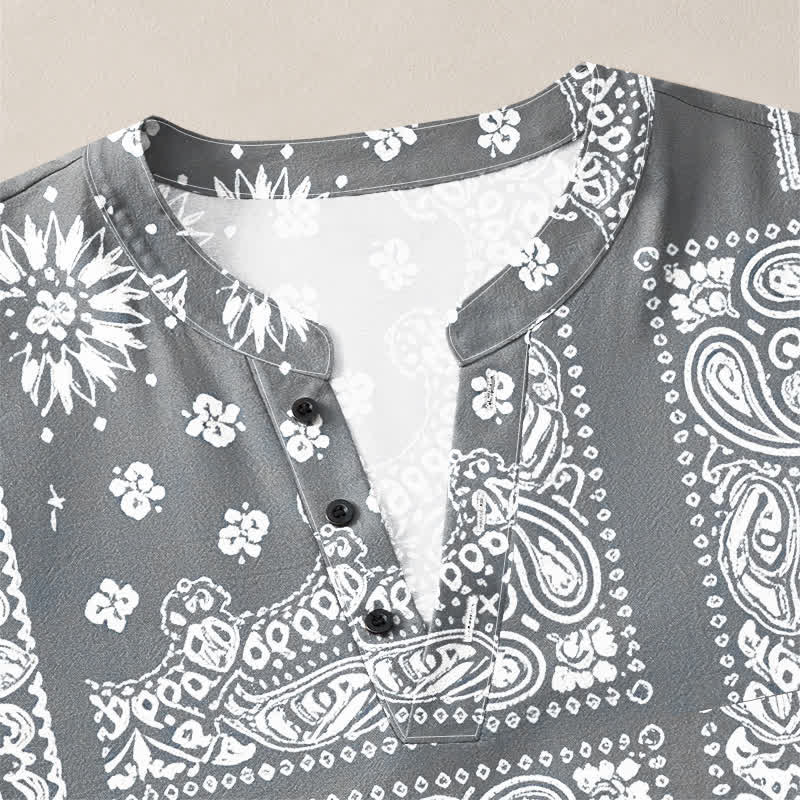 Buddha Stones Baumwollhemd im Boho-Stil mit Paisley-Streifenmuster, V-Ausschnitt und Knöpfen, langärmlig - image 11