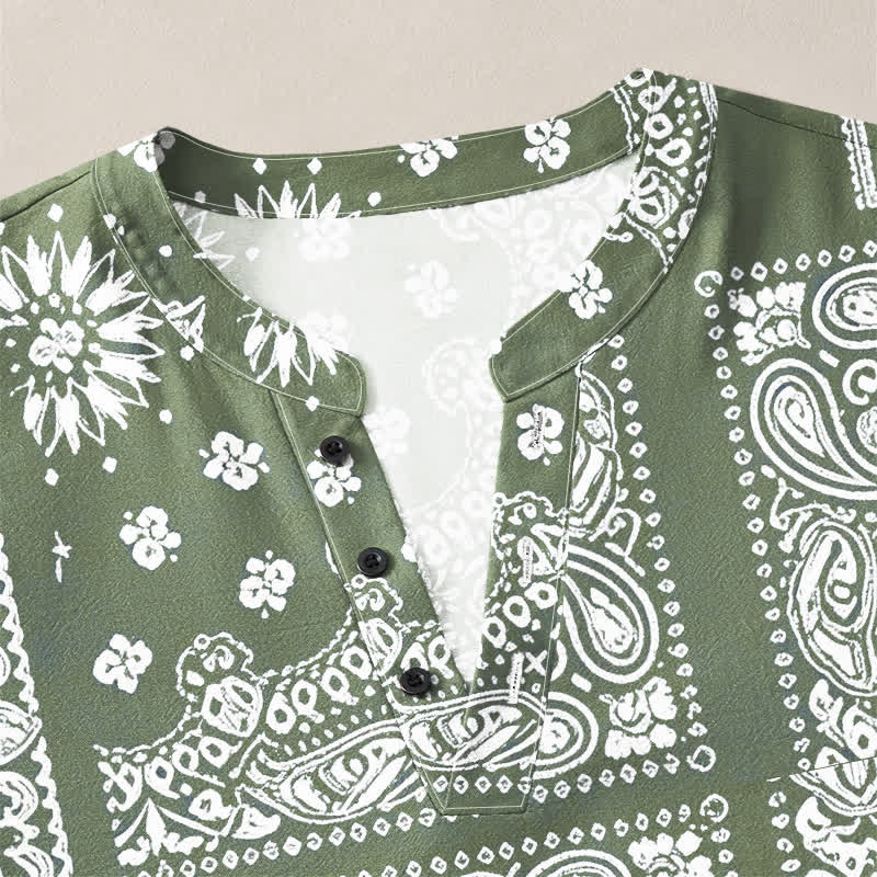 Buddha Stones Baumwollhemd im Boho-Stil mit Paisley-Streifenmuster, V-Ausschnitt und Knöpfen, langärmlig - image 18
