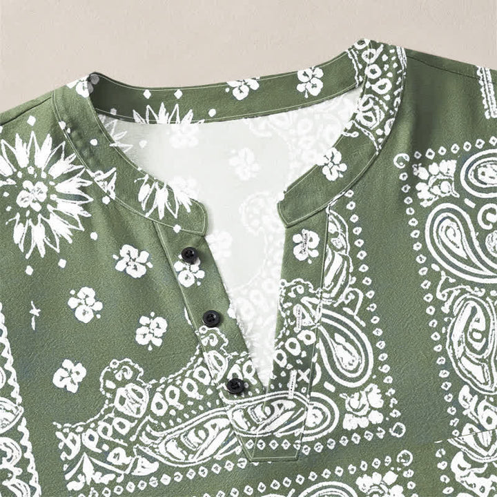 Buddha Stones Baumwollhemd im Boho-Stil mit Paisley-Streifenmuster, V-Ausschnitt und Knöpfen, langärmlig - image 18