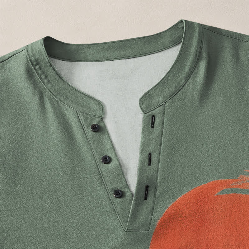 Buddha Stones Langarmhemd aus Baumwolle mit Bambus-Sonnenmuster, V-Ausschnitt und Knöpfen - image 18