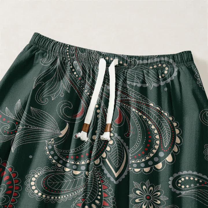 Buddha Stones Herren-Haremshose aus reiner Baumwolle mit ethnischem Blumen-Paisley-Muster, Kordelzug und Taschen - image 9