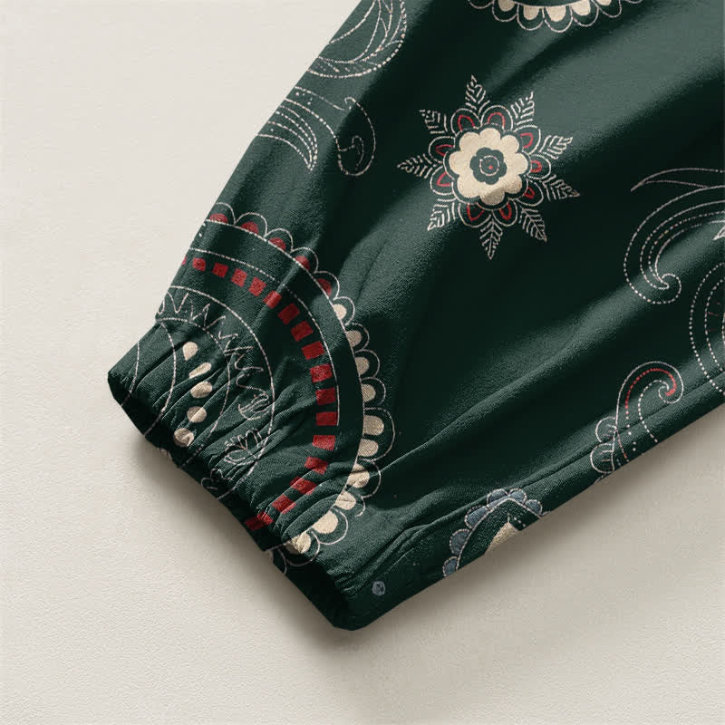 Buddha Stones Herren-Haremshose aus reiner Baumwolle mit ethnischem Blumen-Paisley-Muster, Kordelzug und Taschen - image 10