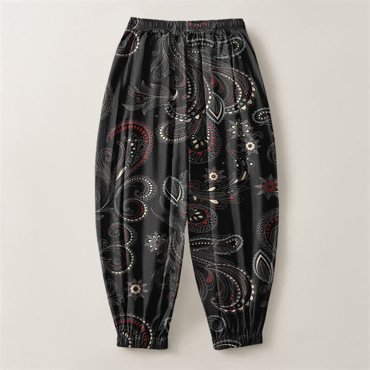 Buddha Stones Herren-Haremshose aus reiner Baumwolle mit ethnischem Blumen-Paisley-Muster, Kordelzug und Taschen - image 14
