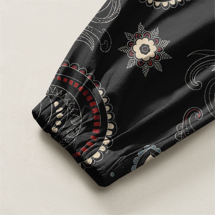 Buddha Stones Herren-Haremshose aus reiner Baumwolle mit ethnischem Blumen-Paisley-Muster, Kordelzug und Taschen - image 16