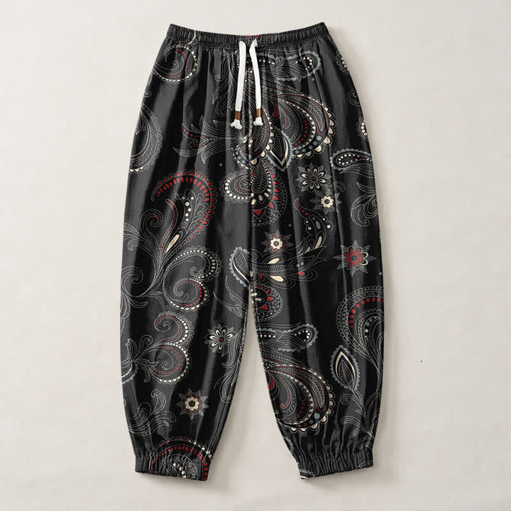 Buddha Stones Herren-Haremshose aus reiner Baumwolle mit ethnischem Blumen-Paisley-Muster, Kordelzug und Taschen - image 13
